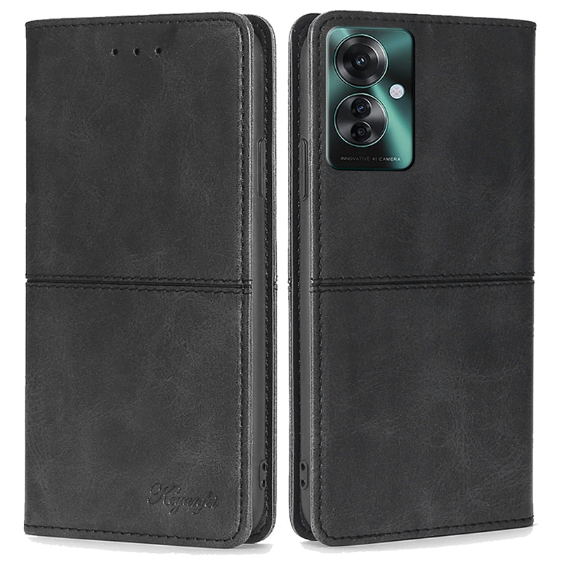 For Oppo Reno11 F 5G / F25 Pro 5G Case with Card Holder PU Leather Cowhide Texture Folio Phone Cover - Black