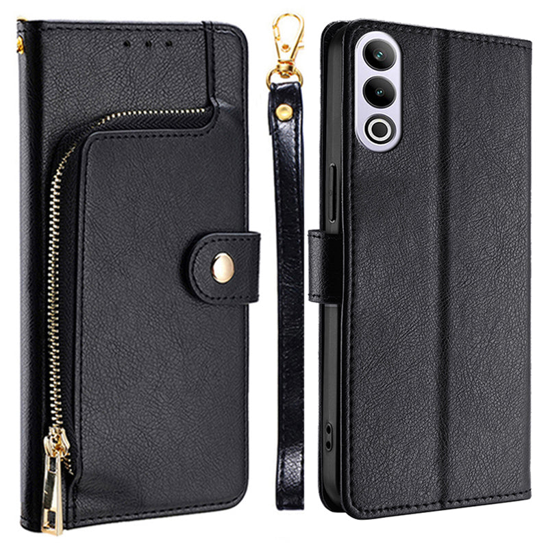 For OnePlus Ace 3V 5G Magnetic Clasp Case Zipper Wallet Leather Phone Cover - Black