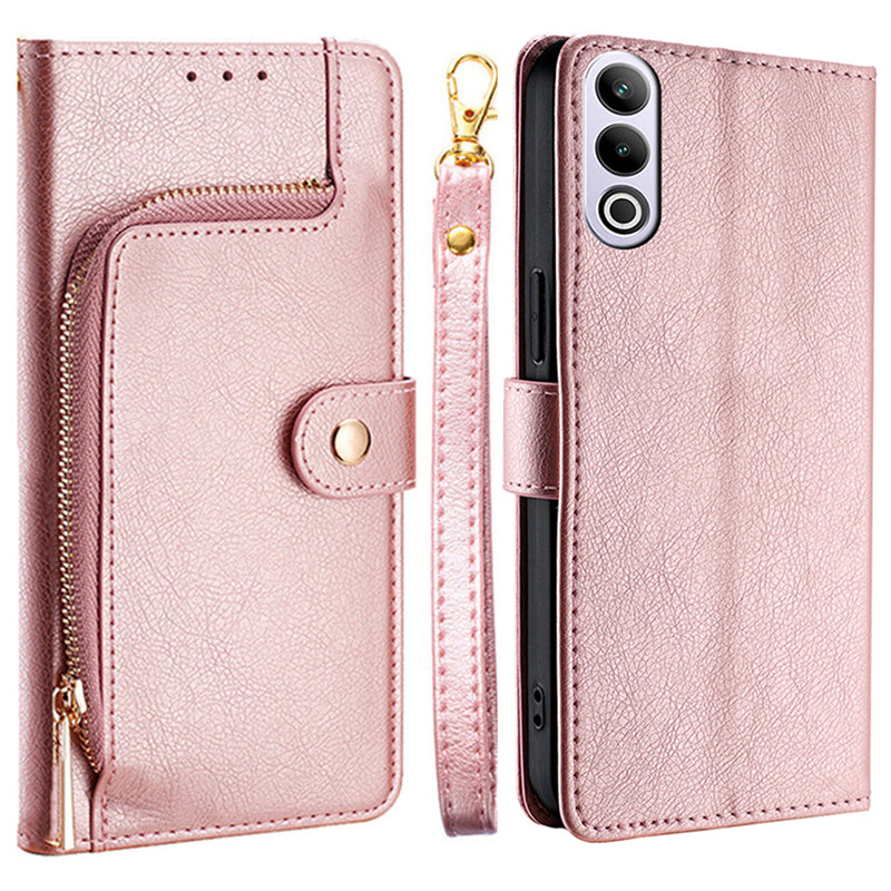 For OnePlus Ace 3V 5G Magnetic Clasp Case Zipper Wallet Leather Phone Cover - Rose Gold