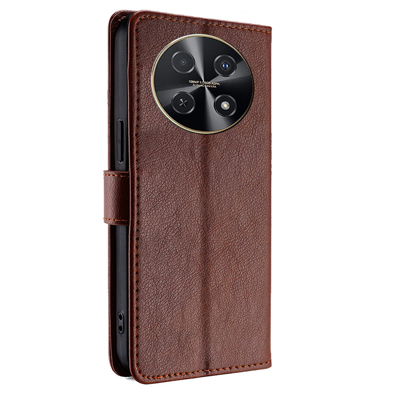 For Huawei nova 12i 4G Case Zipper Pocket Wallet Shockproof Leather Phone Cover - Brown