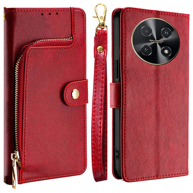 For Huawei nova 12i 4G Case Zipper Pocket Wallet Shockproof Leather Phone Cover - Red