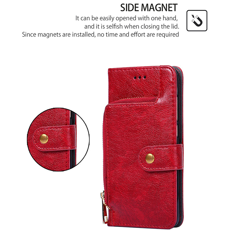 For Huawei nova 12i 4G Case Zipper Pocket Wallet Shockproof Leather Phone Cover - Red