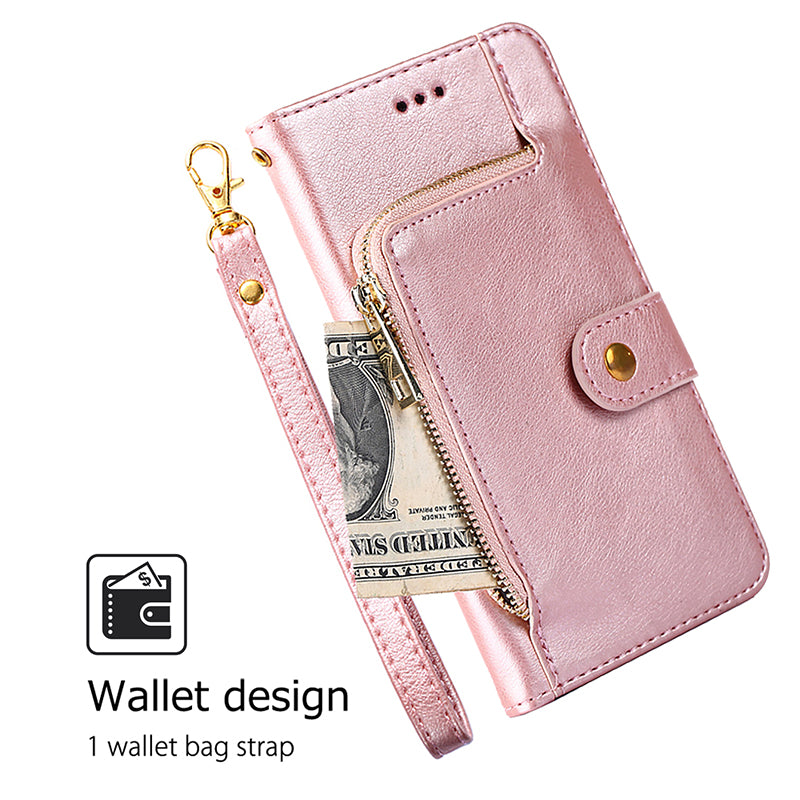 For Huawei nova 12i 4G Case Zipper Pocket Wallet Shockproof Leather Phone Cover - Rose Gold