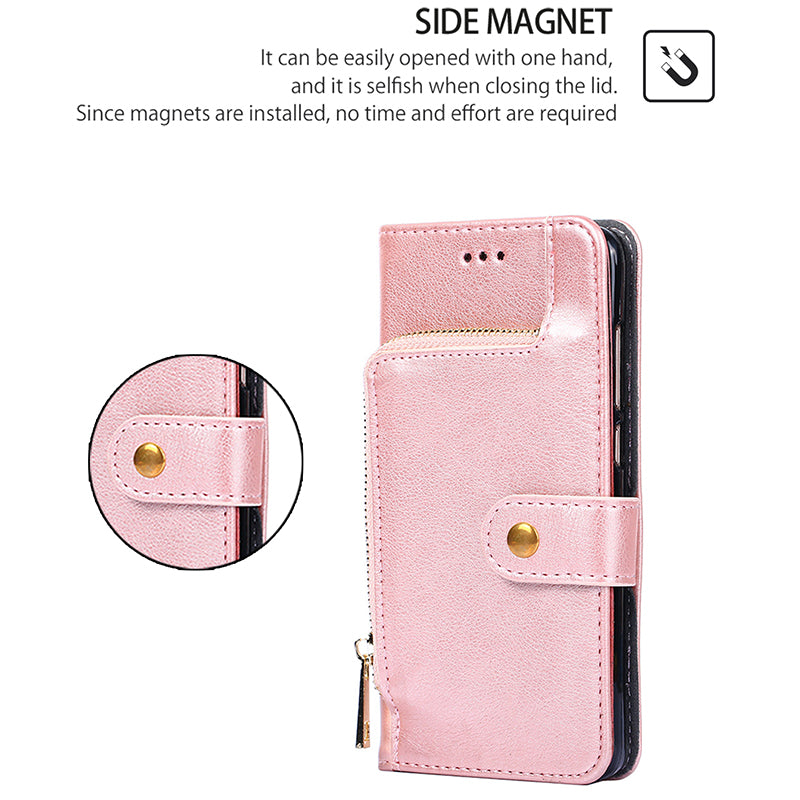 For Huawei nova 12i 4G Case Zipper Pocket Wallet Shockproof Leather Phone Cover - Rose Gold