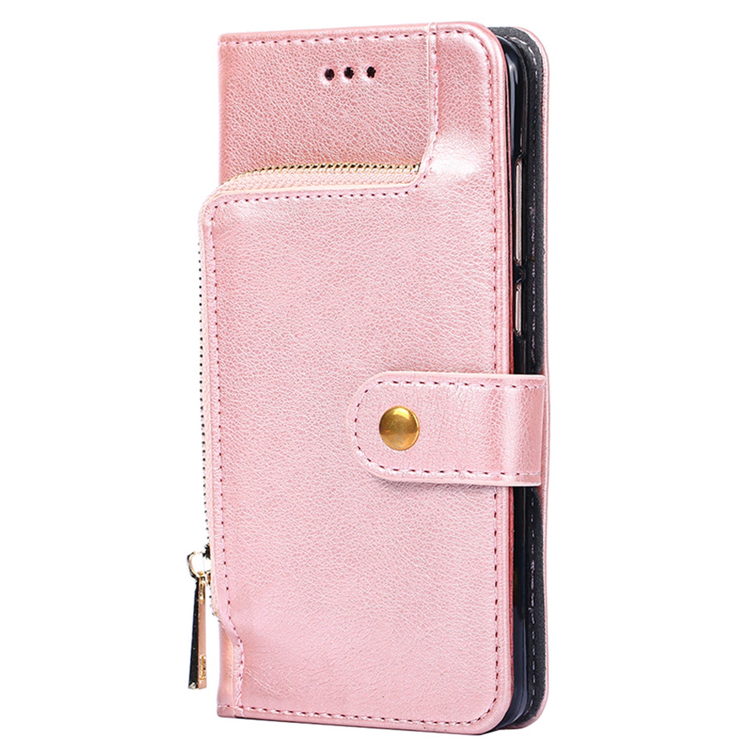 For Huawei nova 12i 4G Case Zipper Pocket Wallet Shockproof Leather Phone Cover - Rose Gold