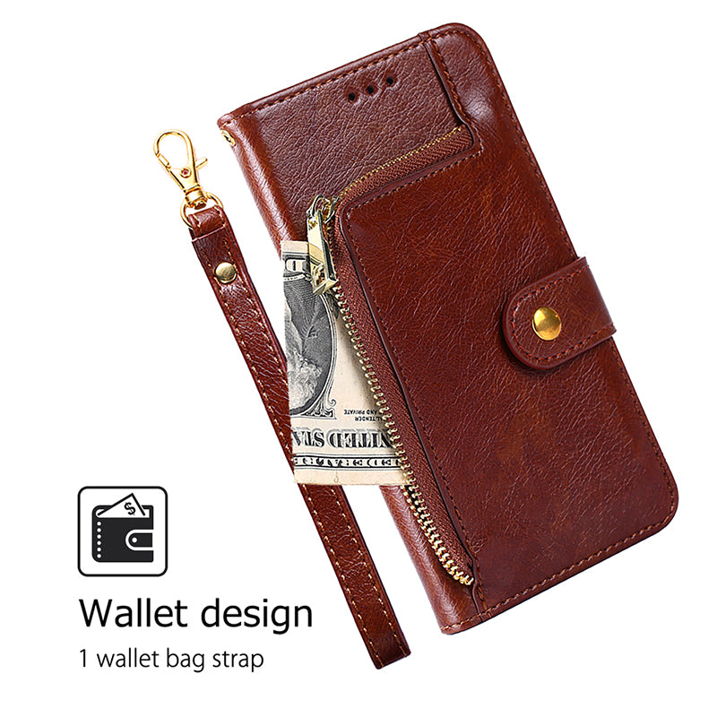 For Oppo Reno11 F 5G / F25 Pro 5G Phone Case Drop Protection Leather Zipper Wallet Cover - Brown