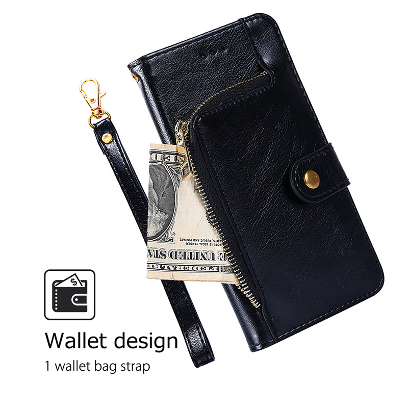 For Transsion Infinix Note 40 Pro 5G Case PU Leather Phone Zipper Purse Cover with Wrist Straps - Black