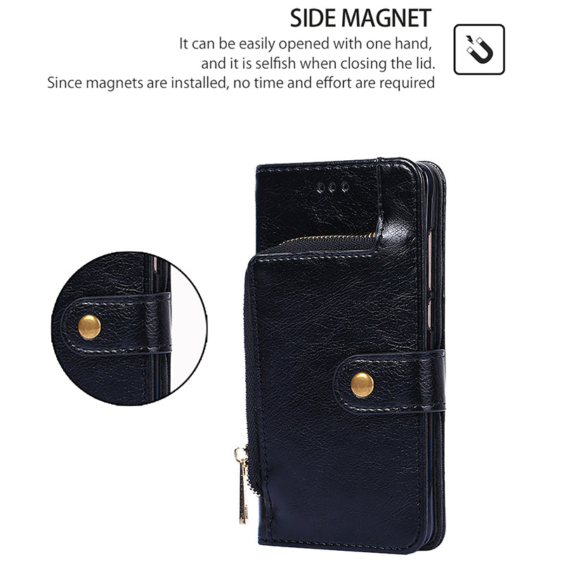 For Transsion Infinix Note 40 Pro 5G Case PU Leather Phone Zipper Purse Cover with Wrist Straps - Black