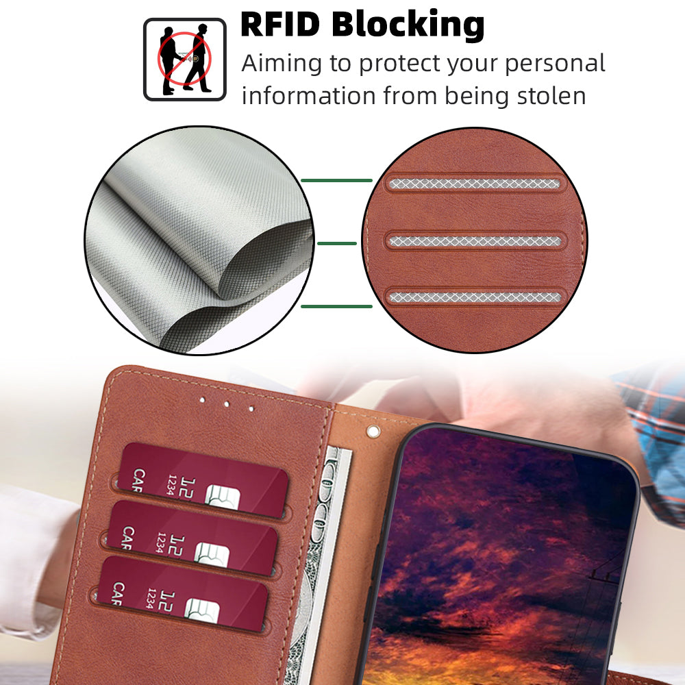 For Huawei nova 12i 4G Case Cowhide Texture RFID Blocking Magnetic Phone Cover - Brown