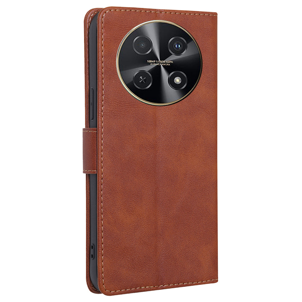 For Huawei nova 12i 4G Case Cowhide Texture RFID Blocking Magnetic Phone Cover - Brown