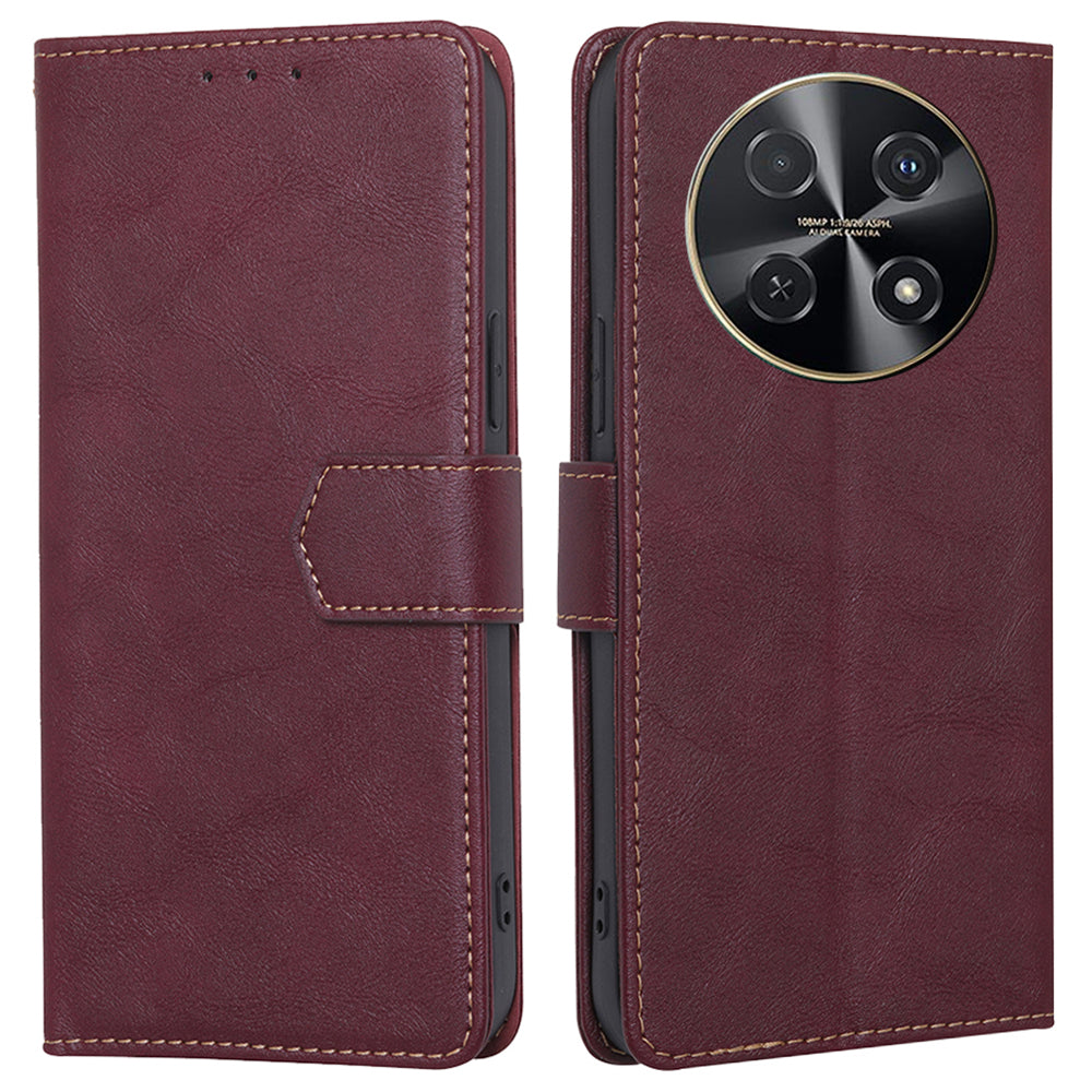 For Huawei nova 12i 4G Case Cowhide Texture RFID Blocking Magnetic Phone Cover - Wine Red