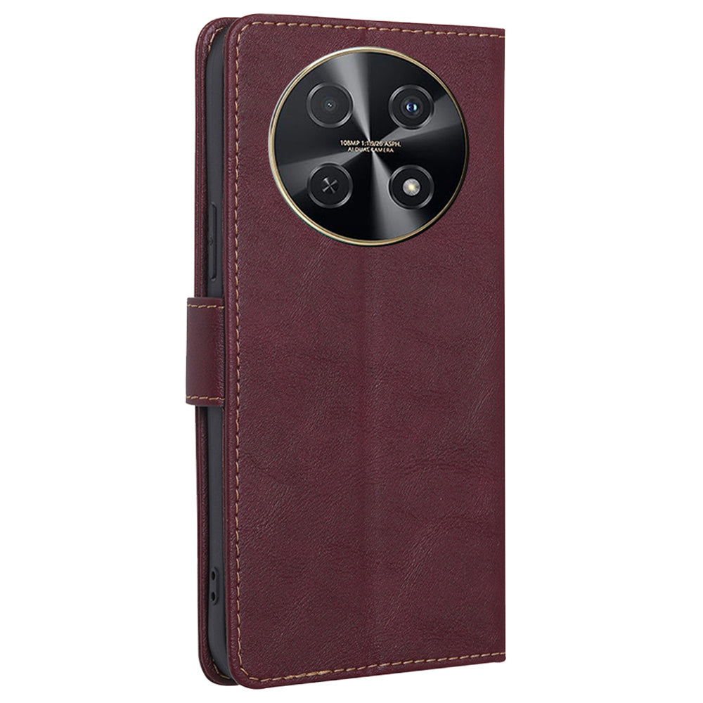 For Huawei nova 12i 4G Case Cowhide Texture RFID Blocking Magnetic Phone Cover - Wine Red