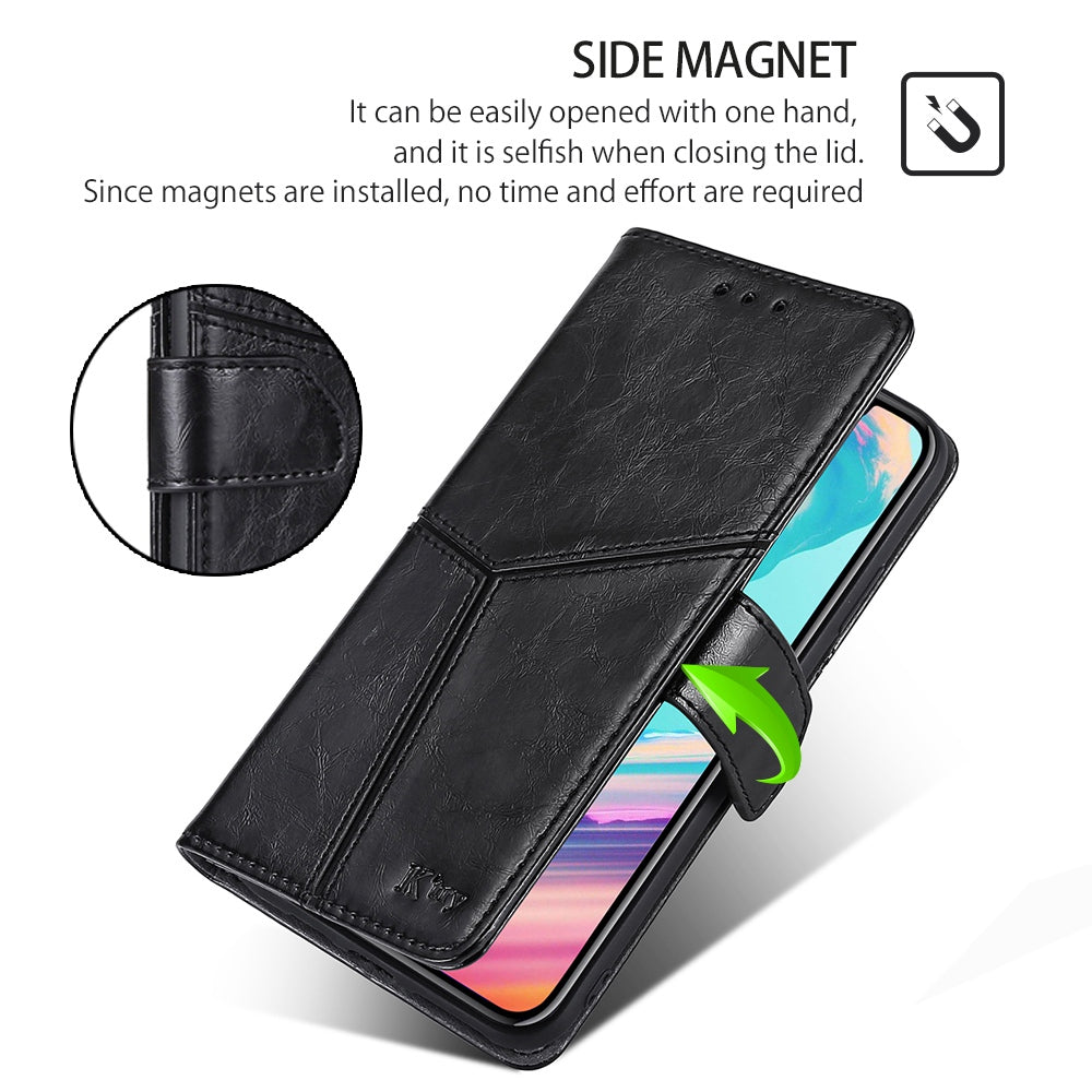 For Huawei nova 12i 4G Magnetic Phone Case PU Leather Geometric Splicing Stand Cover - Black