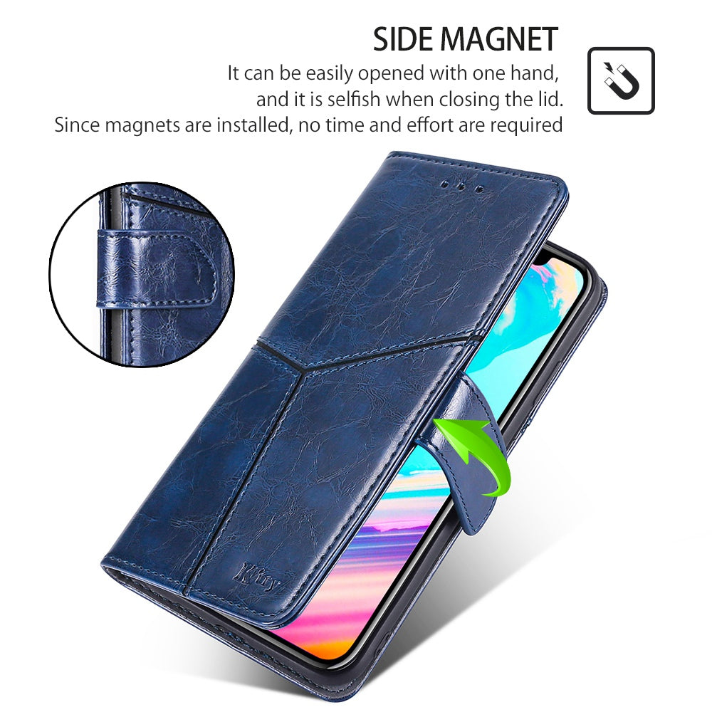 For Huawei nova 12i 4G Magnetic Phone Case PU Leather Geometric Splicing Stand Cover - Blue