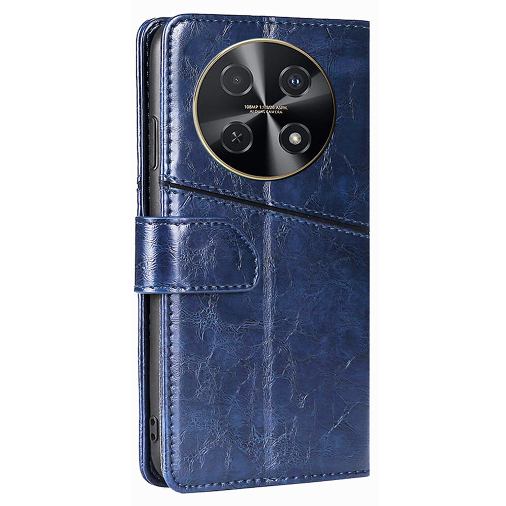 For Huawei nova 12i 4G Magnetic Phone Case PU Leather Geometric Splicing Stand Cover - Blue