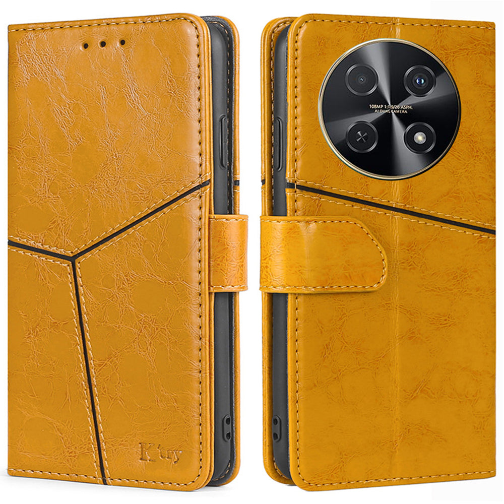 For Huawei nova 12i 4G Magnetic Phone Case PU Leather Geometric Splicing Stand Cover - Yellow