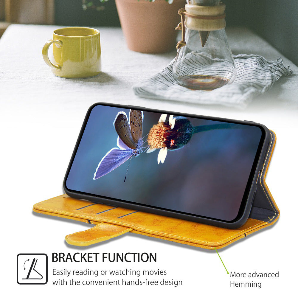 For Huawei nova 12i 4G Magnetic Phone Case PU Leather Geometric Splicing Stand Cover - Yellow