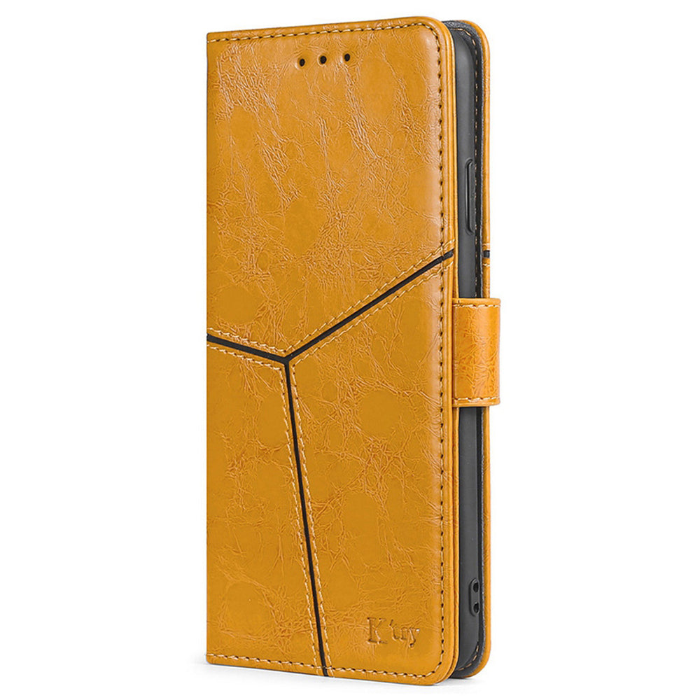 For Huawei nova 12i 4G Magnetic Phone Case PU Leather Geometric Splicing Stand Cover - Yellow