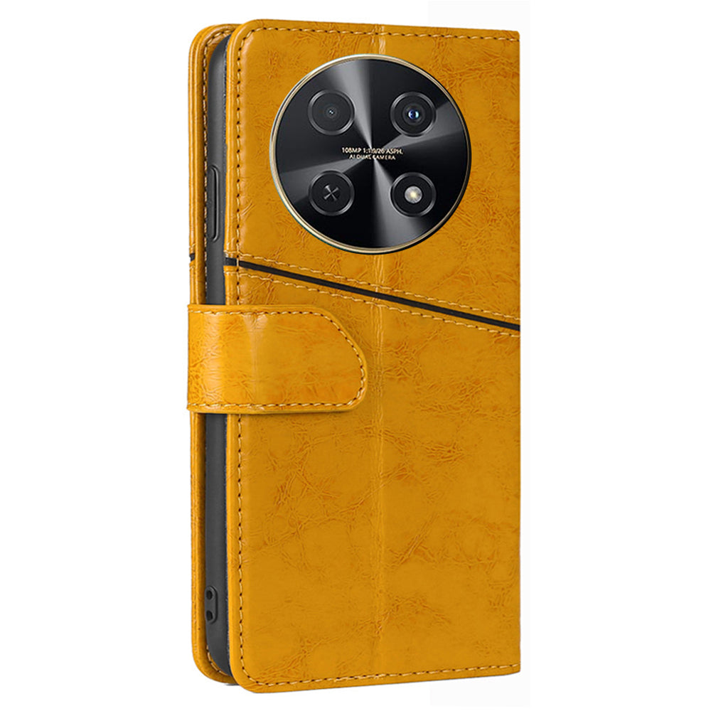 For Huawei nova 12i 4G Magnetic Phone Case PU Leather Geometric Splicing Stand Cover - Yellow