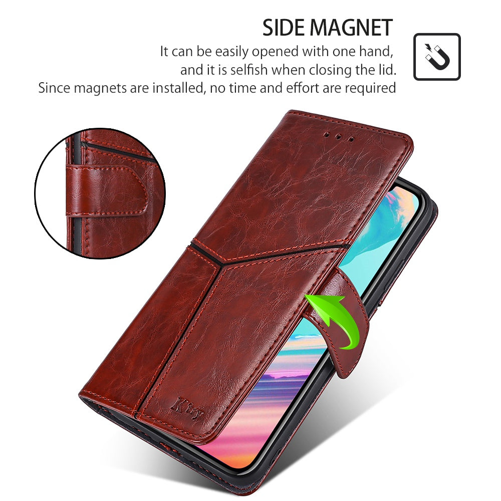 For Huawei nova 12i 4G Magnetic Phone Case PU Leather Geometric Splicing Stand Cover - Dark Brown