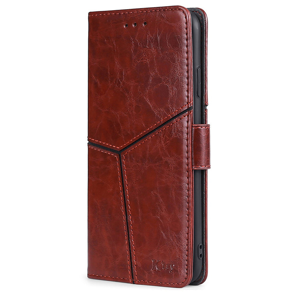 For Huawei nova 12i 4G Magnetic Phone Case PU Leather Geometric Splicing Stand Cover - Dark Brown