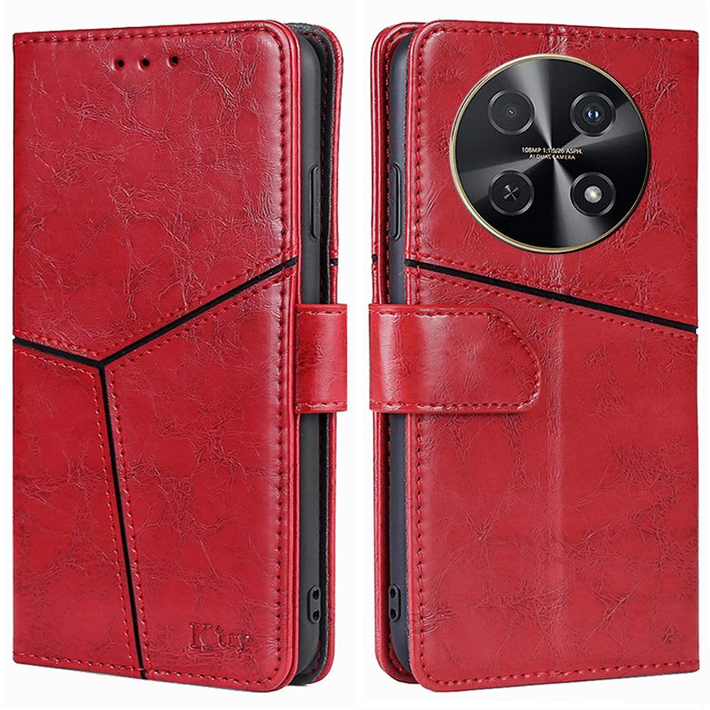 For Huawei nova 12i 4G Magnetic Phone Case PU Leather Geometric Splicing Stand Cover - Red