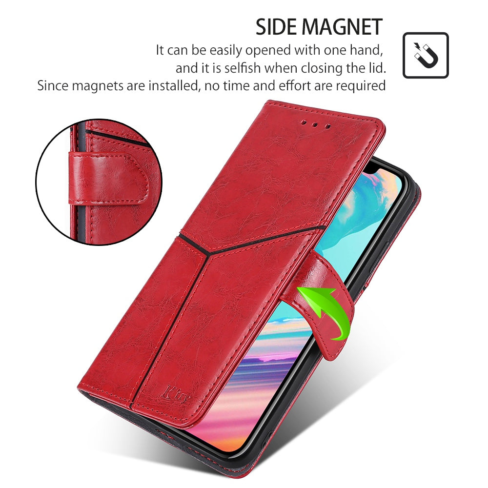 For Huawei nova 12i 4G Magnetic Phone Case PU Leather Geometric Splicing Stand Cover - Red