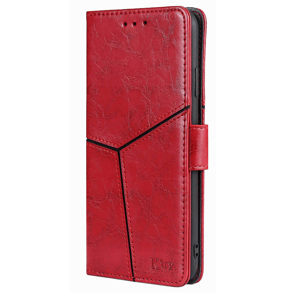 For Huawei nova 12i 4G Magnetic Phone Case PU Leather Geometric Splicing Stand Cover - Red