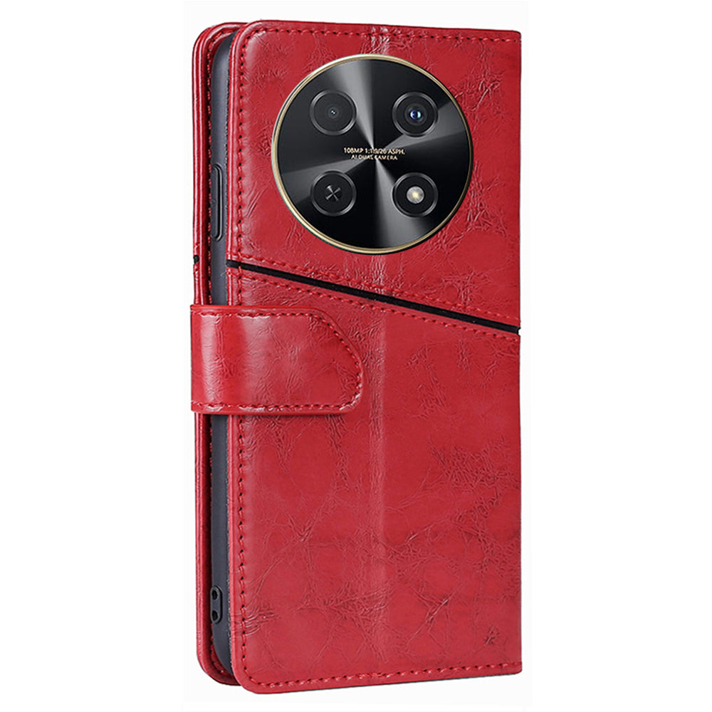 For Huawei nova 12i 4G Magnetic Phone Case PU Leather Geometric Splicing Stand Cover - Red