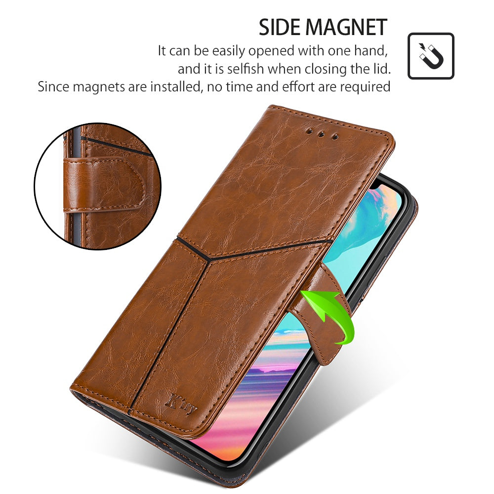 For Huawei nova 12i 4G Magnetic Phone Case PU Leather Geometric Splicing Stand Cover - Light Brown