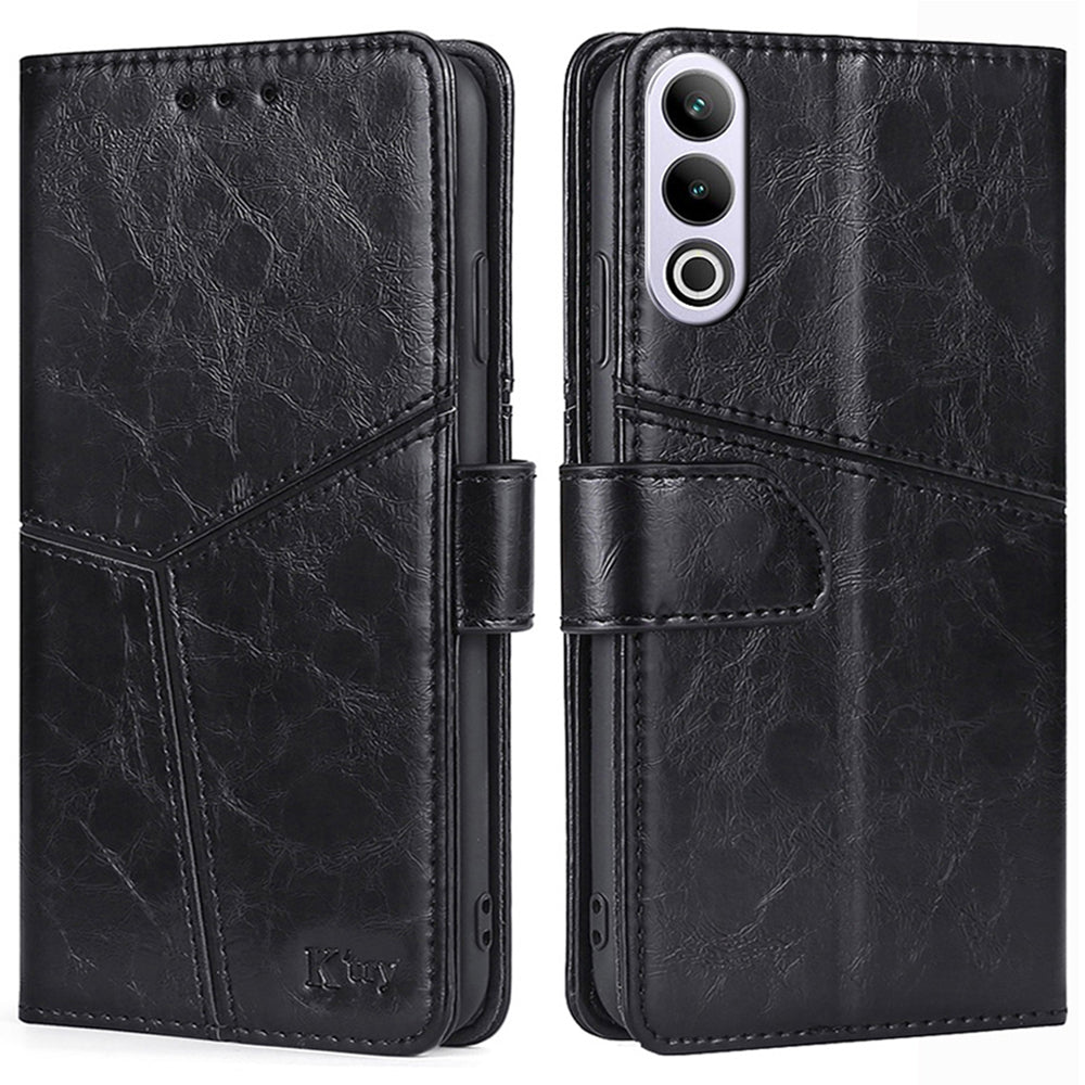 For OnePlus Ace 3V 5G Leather Case Shockproof Geometric Splicing Phone Stand Cover - Black