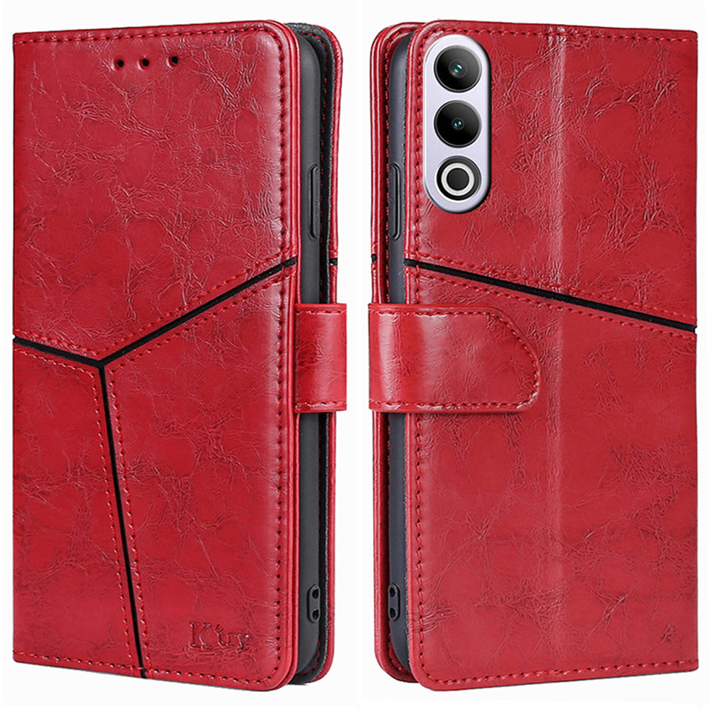 For OnePlus Ace 3V 5G Leather Case Shockproof Geometric Splicing Phone Stand Cover - Red