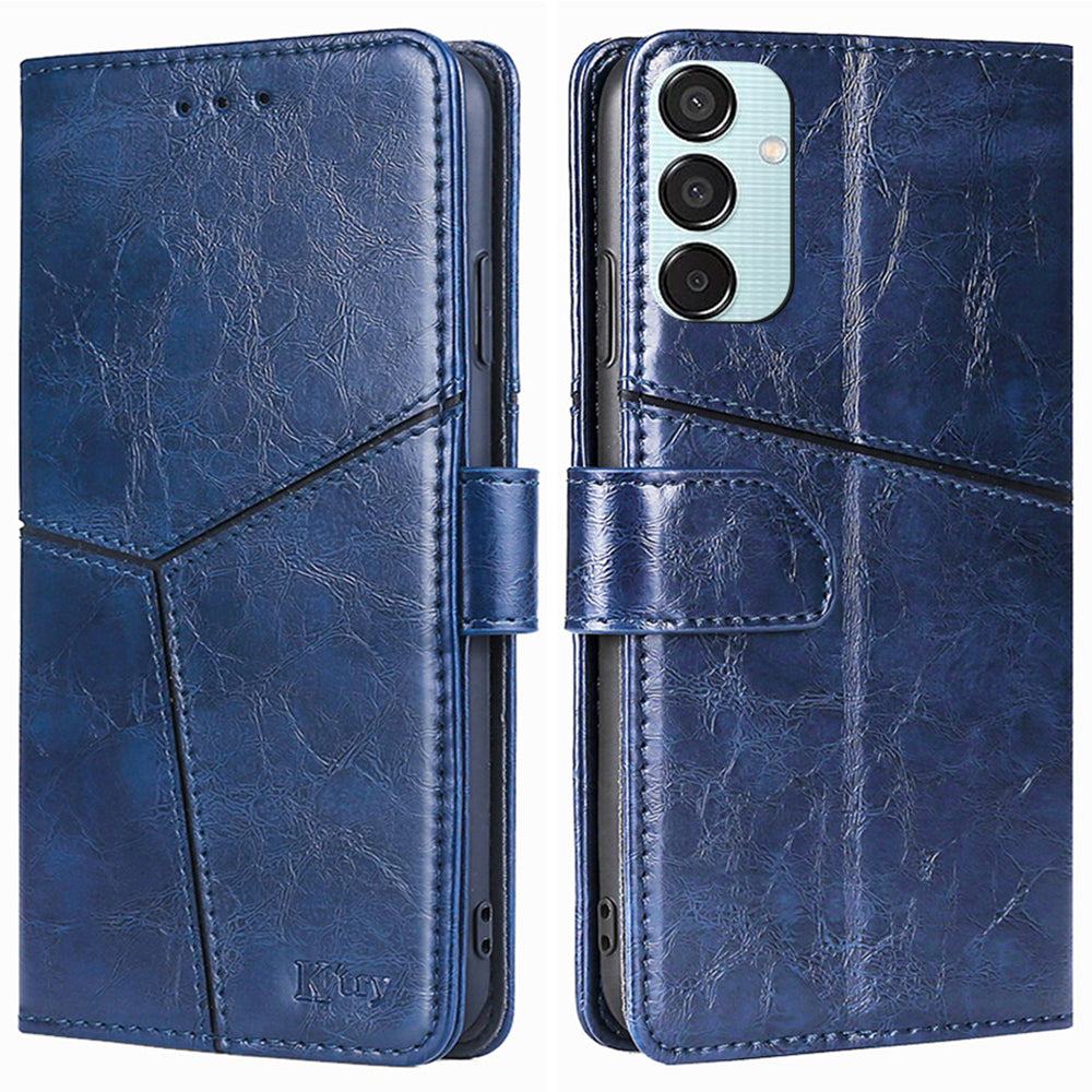 Wallet Case for Samsung Galaxy M15 5G Phone Cover Imprint Geometric Splicing Stand Shell - Blue