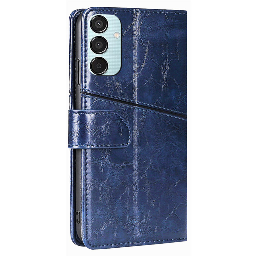 Wallet Case for Samsung Galaxy M15 5G Phone Cover Imprint Geometric Splicing Stand Shell - Blue