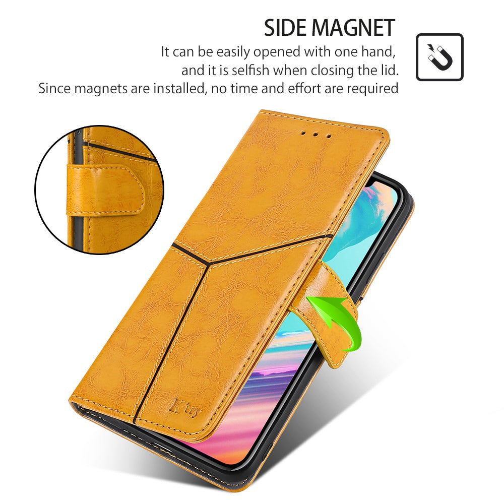 Wallet Case for Samsung Galaxy M15 5G Phone Cover Imprint Geometric Splicing Stand Shell - Yellow