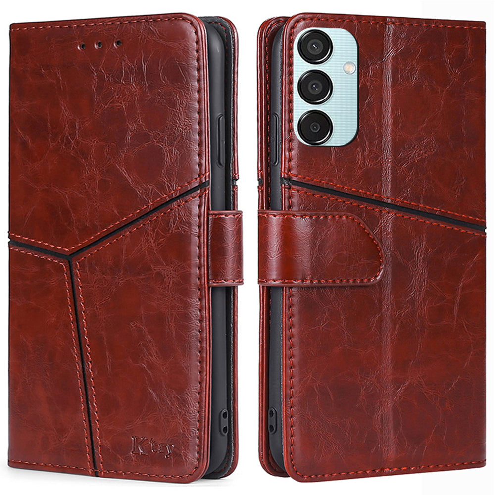 Wallet Case for Samsung Galaxy M15 5G Phone Cover Imprint Geometric Splicing Stand Shell - Dark Brown