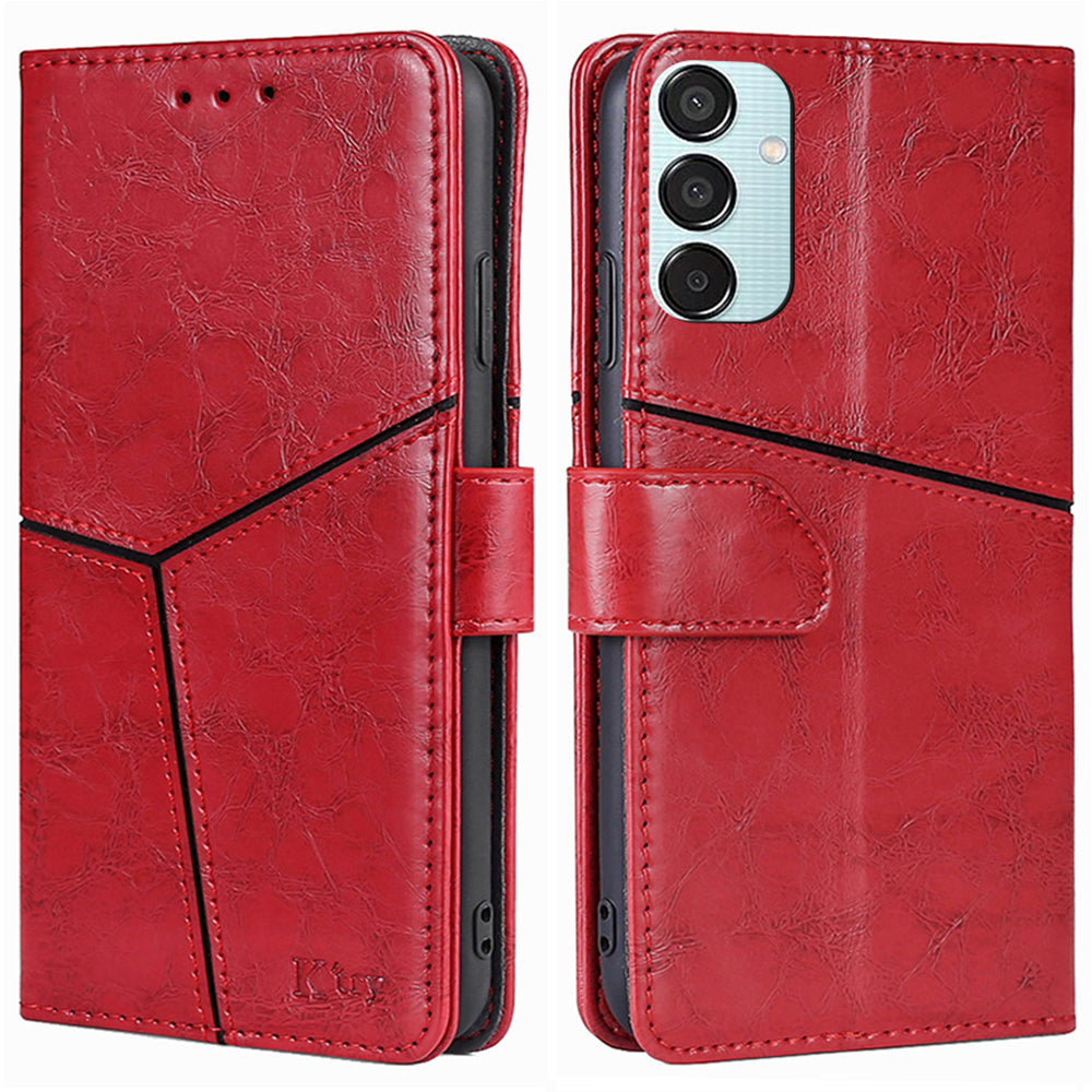 Wallet Case for Samsung Galaxy M15 5G Phone Cover Imprint Geometric Splicing Stand Shell - Red