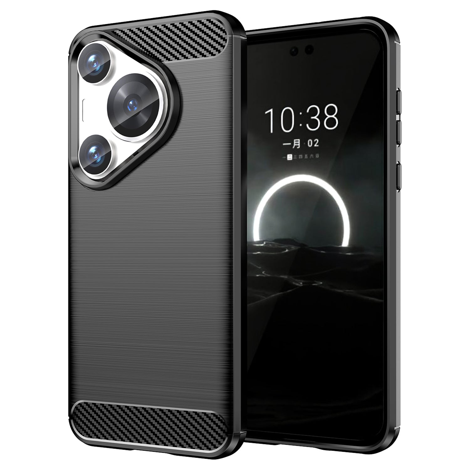 For Huawei Pura 70 Pro / 70 Pro+ Case Anti-fingerprint TPU Cover Carbon Fiber Texture - Black