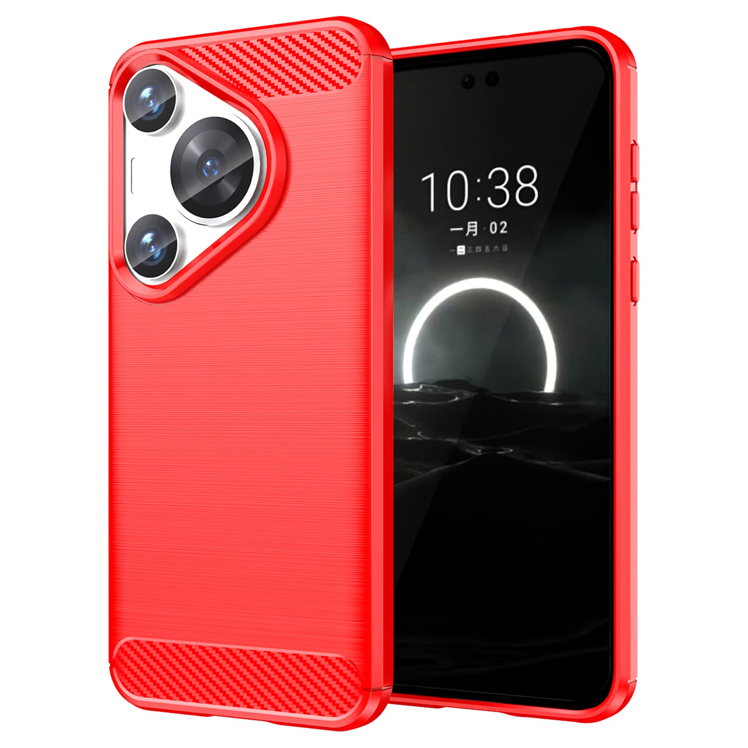 For Huawei Pura 70 Pro / 70 Pro+ Case Anti-fingerprint TPU Cover Carbon Fiber Texture - Red