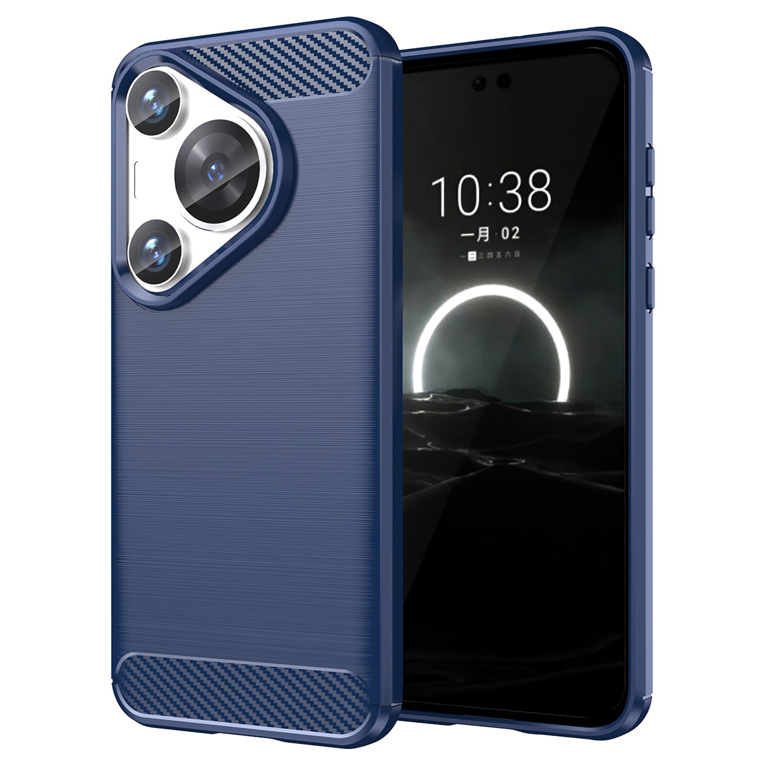 For Huawei Pura 70 Pro / 70 Pro+ Case Anti-fingerprint TPU Cover Carbon Fiber Texture - Blue