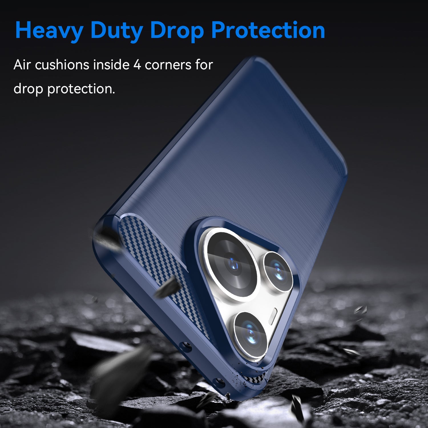 For Huawei Pura 70 Pro / 70 Pro+ Case Anti-fingerprint TPU Cover Carbon Fiber Texture - Blue