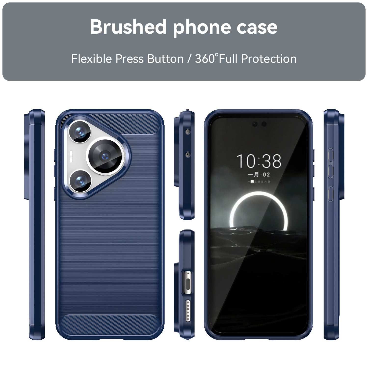 For Huawei Pura 70 Pro / 70 Pro+ Case Anti-fingerprint TPU Cover Carbon Fiber Texture - Blue