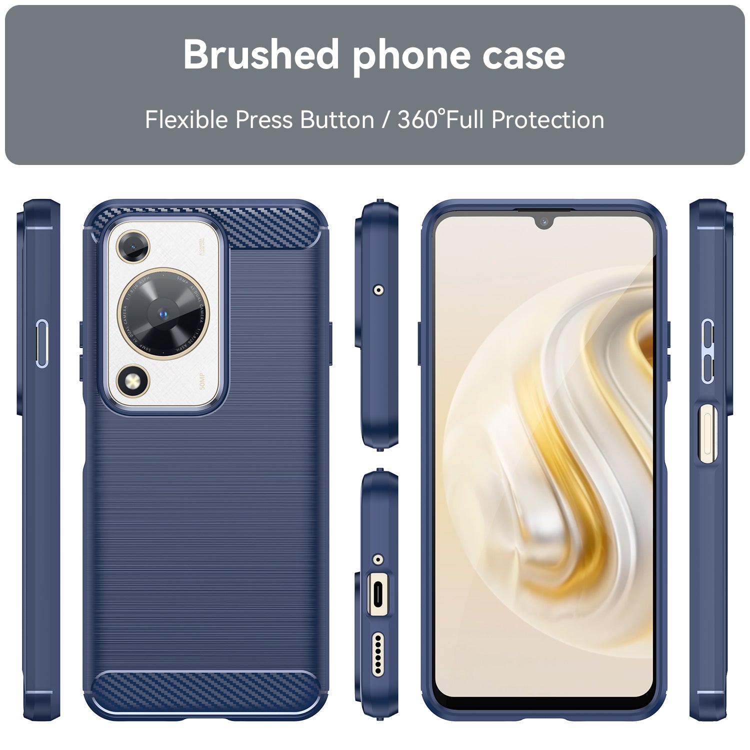 For Huawei nova Y72 4G Phone Case Brushed Carbon Fiber Texture TPU Back Cover - Blue