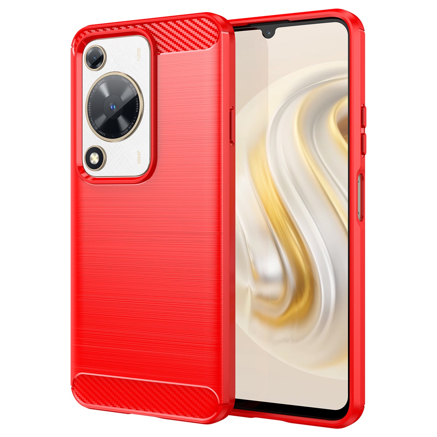 For Huawei nova Y72 4G Phone Case Brushed Carbon Fiber Texture TPU Back Cover - Red