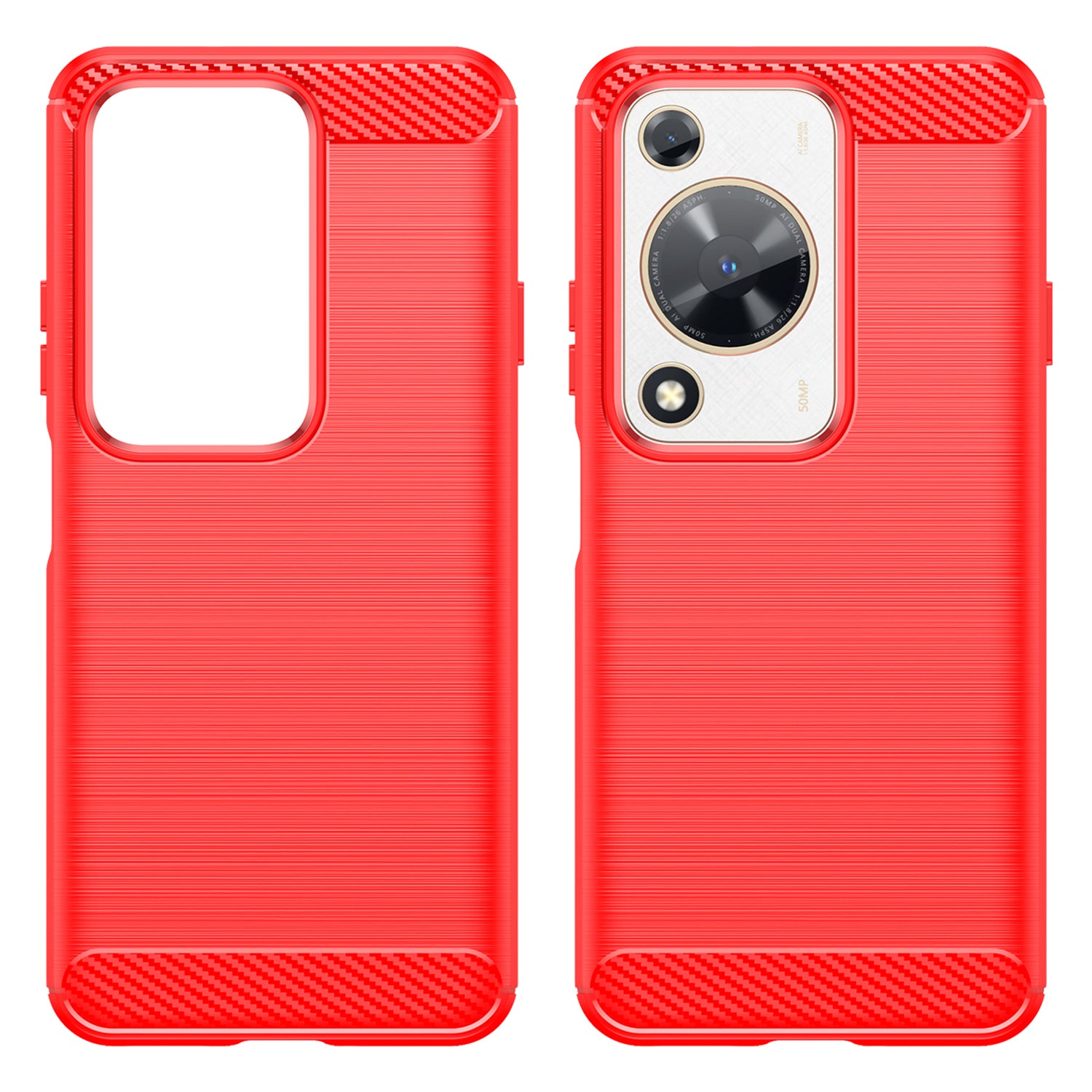 For Huawei nova Y72 4G Phone Case Brushed Carbon Fiber Texture TPU Back Cover - Red