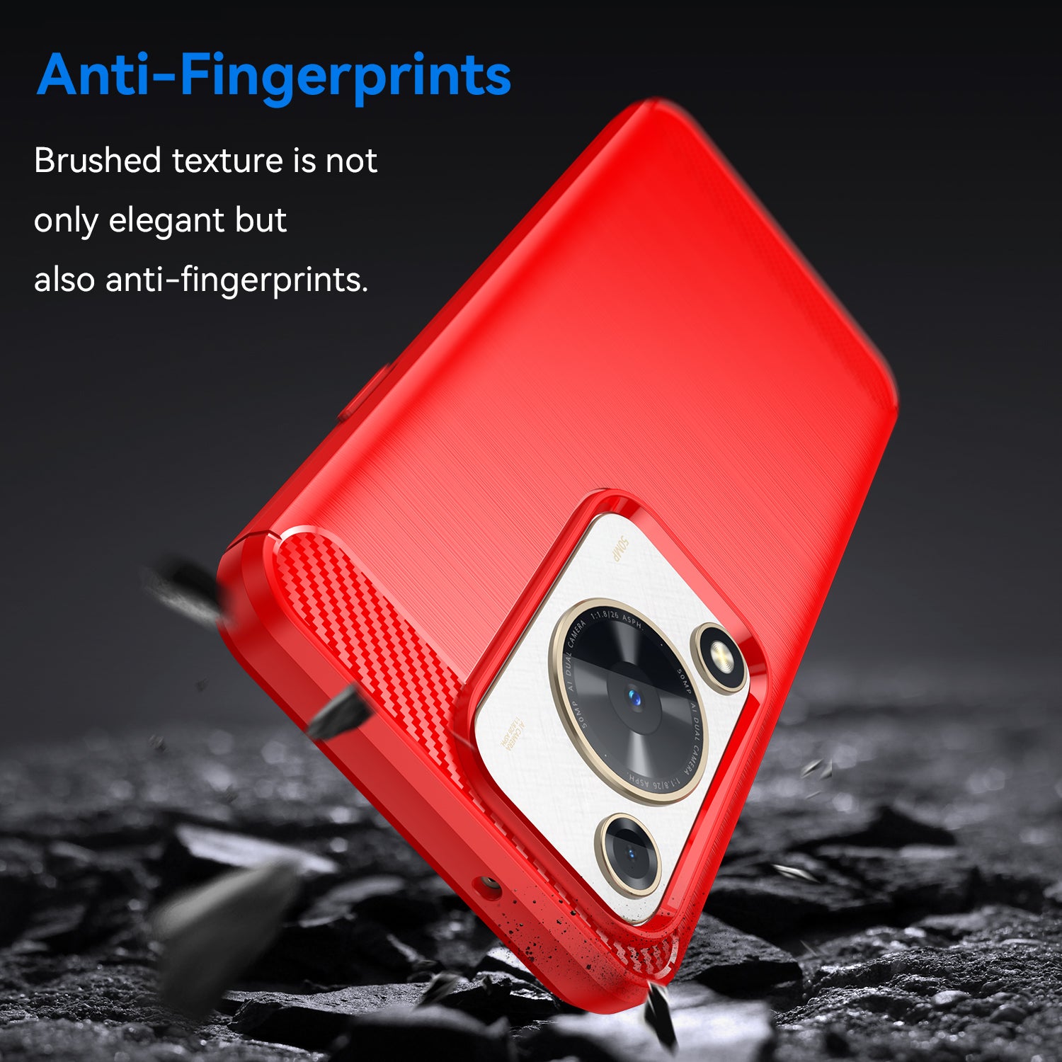 For Huawei nova Y72 4G Phone Case Brushed Carbon Fiber Texture TPU Back Cover - Red