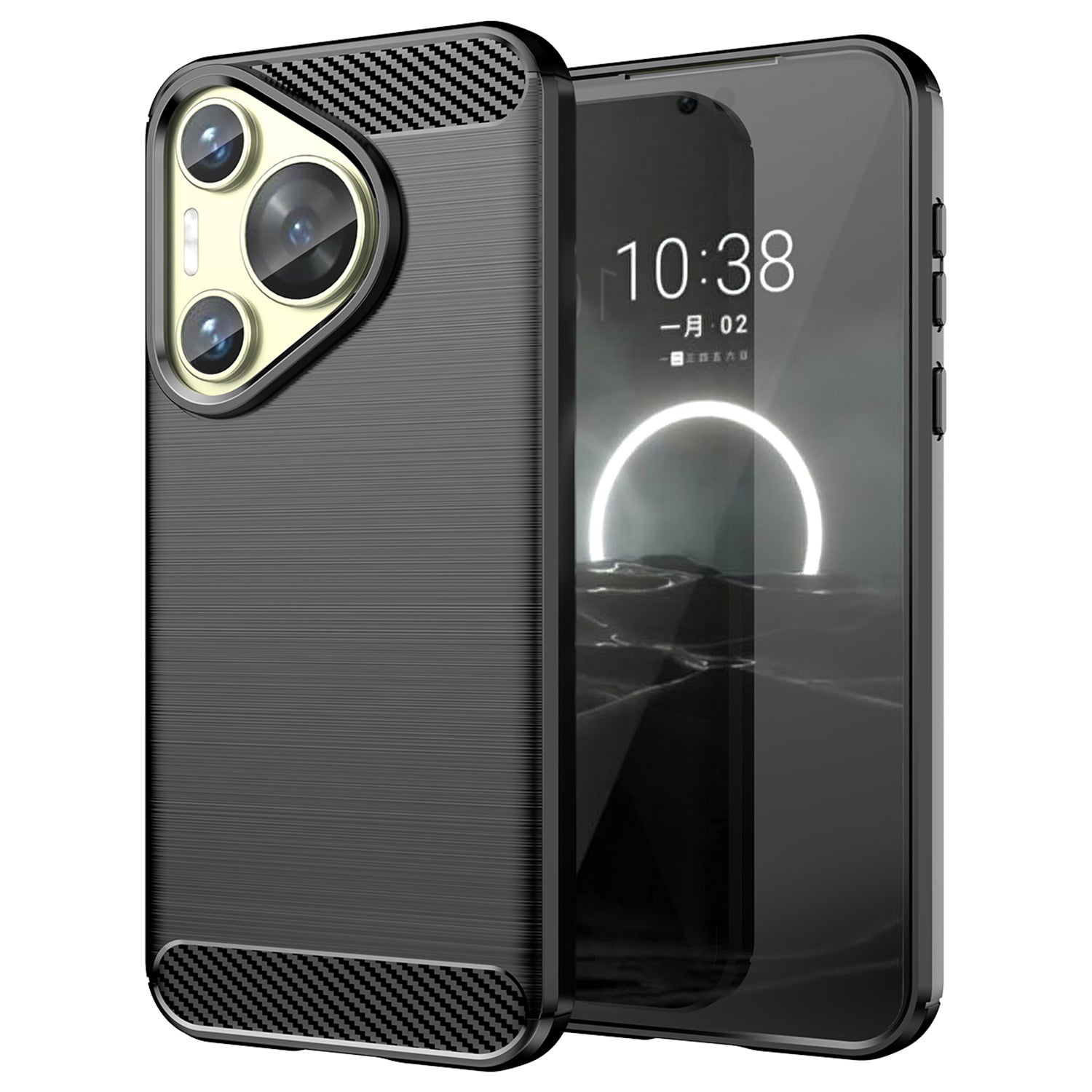 For Huawei Pura 70 Case Carbon Fiber Texture TPU Phone Cover - Black