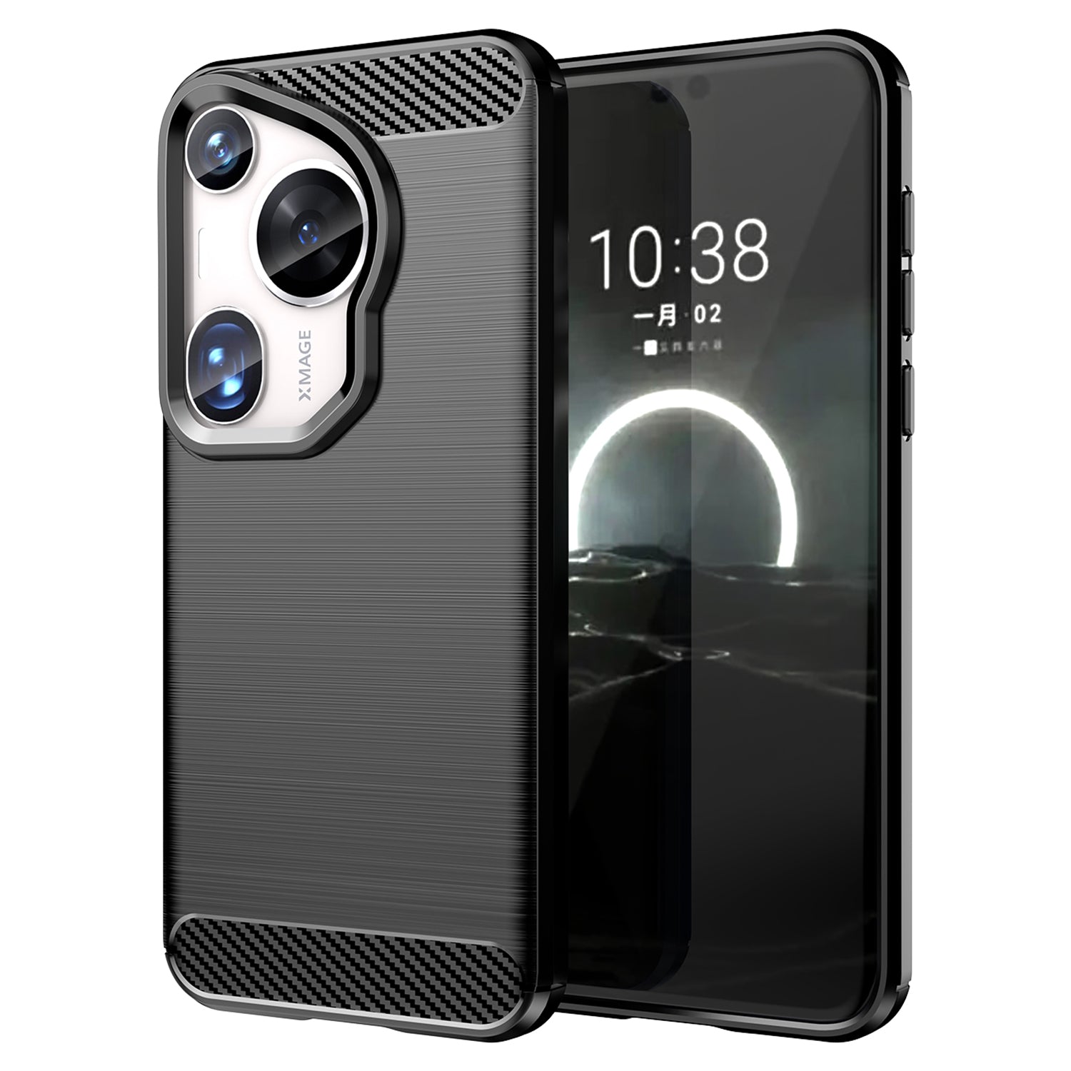 For Huawei Pura 70 Ultra Case Carbon Fiber Texture Soft TPU Slim Phone Cover - Black