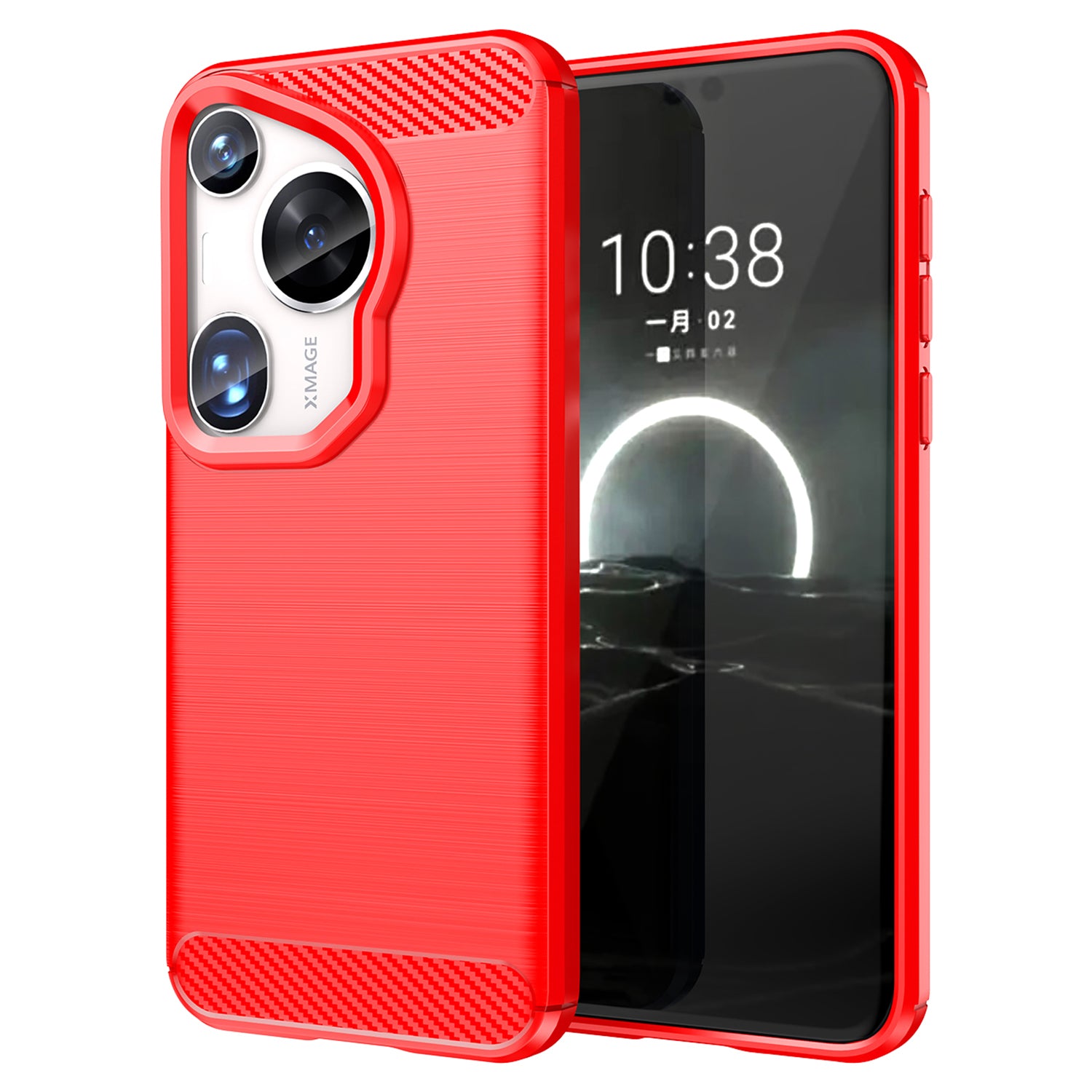 For Huawei Pura 70 Ultra Case Carbon Fiber Texture Soft TPU Slim Phone Cover - Red