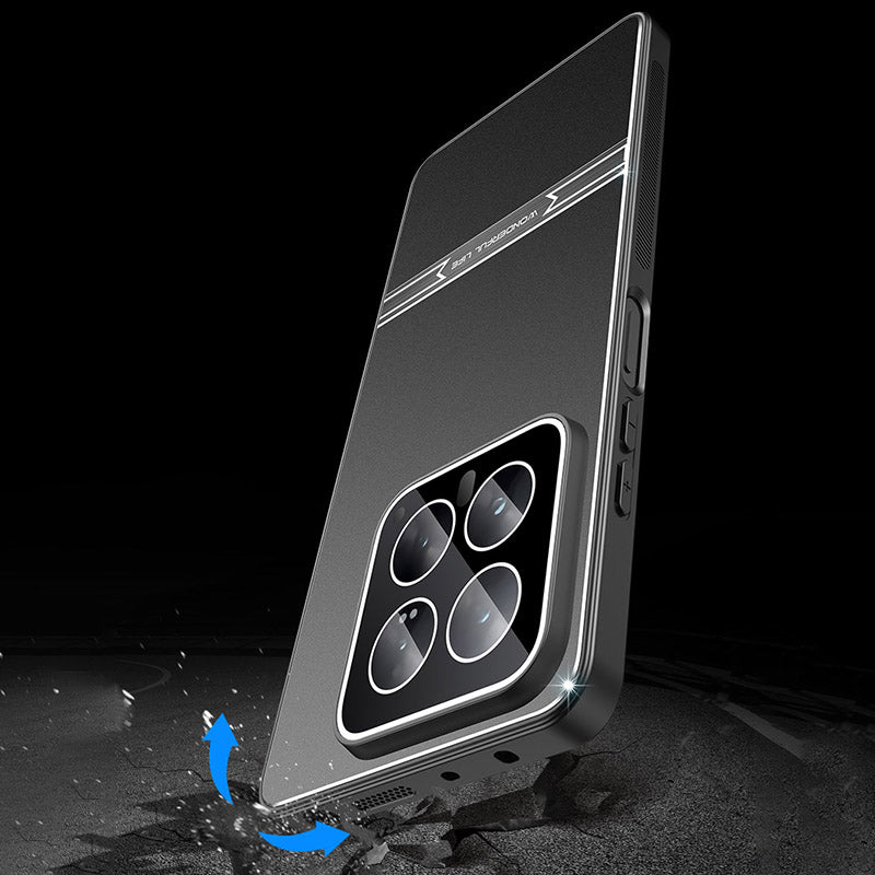 For Xiaomi 14 Phone Case Metal+PC+TPU Matte Anti-scratch Smartphone Cover - Black+Silver